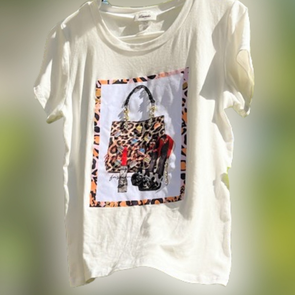 Davida Glitz & Glamour Beads Rhinestones Y2K Graphic Scoop Neck Tee Shirt - Picture 7 of 9